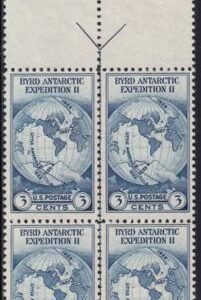 US 753 3¢ Byrd Farley Mint Positions No Gum VF Top Or Bot. Arrow Block