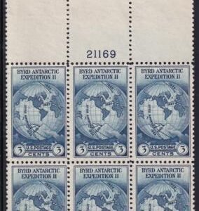 US 753 3¢ Byrd Farley Mint Positions No Gum VF Plate Block