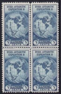 US 753 3¢ Byrd Farley Mint Positions No Gum VF Center Line Or Cross Gutter Block