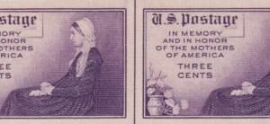 US 754 3¢ Mother's Day Farley Mint Positions No Gum VF Horiz. Pair Vert. Ln.