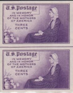 US 754 3¢ Mother's Day Farley Mint Positions No Gum VF Vert. Pair Horiz. Ln.
