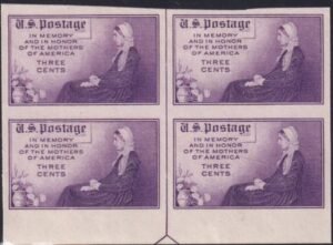 US 754 3¢ Mother's Day Farley Mint Positions No Gum VF Top Or Bot. Arrow Block