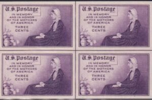 US 754 3¢ Mother's Day Farley Mint Positions No Gum VF Center Line Or Cross Gutter Block