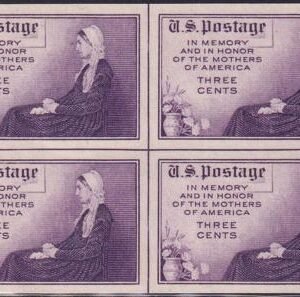 US 754 3¢ Mother's Day Farley Mint Positions No Gum VF Center Line Or Cross Gutter Block