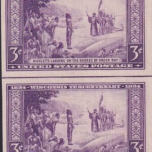 US 755 3¢ Wisconsin Farley Mint Positions No Gum VF Vert. Pair Horiz. Ln.