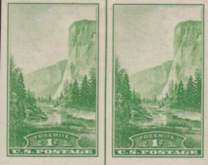 US 756 1¢ Yosemite Farley Mint Positions No Gum VF Horiz. Pair Vert. Ln.