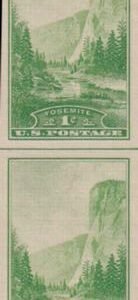 US 756 1¢ Yosemite Farley Mint Positions No Gum VF Vert. Pair Horiz. Ln.