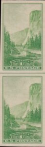 US 756 1¢ Yosemite Farley Mint Positions No Gum VF Vert. Pair Horiz. Ln.
