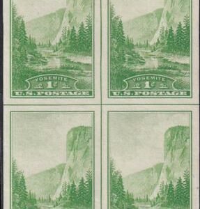 US 756 1¢ Yosemite Farley Mint Positions No Gum VF Center Line Or Cross Gutter Block