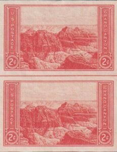 US 757 2¢ Grand Canyon Farley Mint Positions No Gum VF Vert. Pair Horiz. Ln.