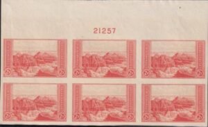 US 757 2¢ Grand Canyon Farley Mint Positions No Gum VF Plate Block