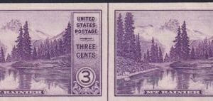 US 758 3¢ Mt. Rainier Farley Mint Positions No Gum VF Horiz. Pair Vert. Ln.