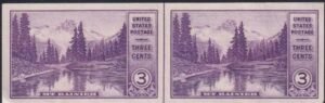 US 758 3¢ Mt. Rainier Farley Mint Positions No Gum VF Horiz. Pair Vert. Ln.