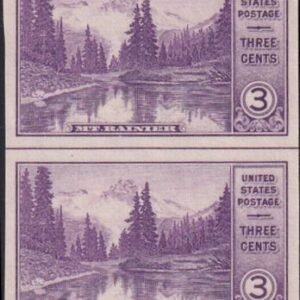 US 758 3¢ Mt. Rainier Farley Mint Positions No Gum VF Vert. Pair Horiz. Ln.