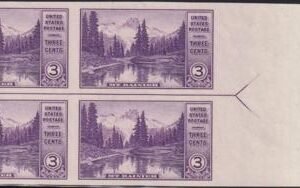 US 758 3¢ Mt. Rainier Farley Mint Positions No Gum VF Left Or Right Arrow Block
