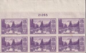 US 758 3¢ Mt. Rainier Farley Mint Positions No Gum VF Plate Block