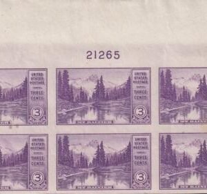 US 758 3¢ Mt. Rainier Farley Mint Positions No Gum VF Plate Block