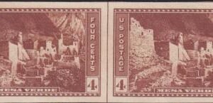 US 759 4¢ Mesa Verde Farley Mint Positions No Gum VF Horiz. Pair Vert. Ln.