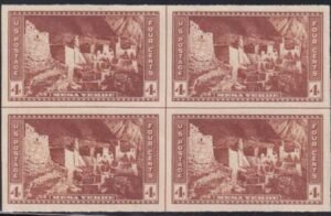 US 759 4¢ Mesa Verde Farley Mint Positions No Gum VF Center Line Or Cross Gutter Block