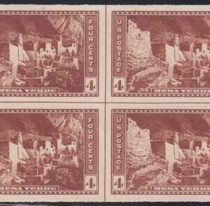 US 759 4¢ Mesa Verde Farley Mint Positions No Gum VF Center Line Or Cross Gutter Block