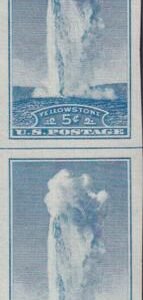 US 760 5¢ Yellowstone Farley Mint Positions No Gum VF Vert. Pair Horiz. Ln.