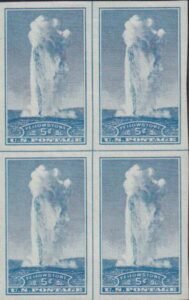 US 760 5¢ Yellowstone Farley Mint Positions No Gum VF Center Line Or Cross Line Quater Block