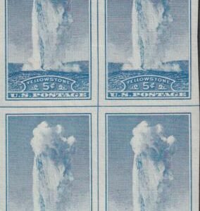 US 760 5¢ Yellowstone Farley Mint Positions No Gum VF Center Line Or Cross Line Quater Block