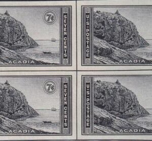 US 762 7¢ Acadia Farley Mint Positions No Gum VF Center Line Or Cross Block