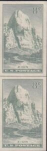 US 763 8¢ Zion Farley Mint Positions No Gum VF Vert. Pair Horiz. Ln.
