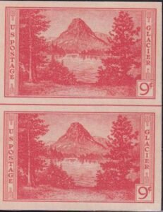 US 764 9¢ Glacier Farley Mint Positions No Gum VF Vert. Pair Horiz. Ln.