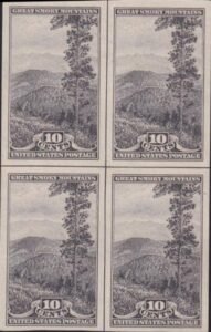 US 765 10¢ Great Smoky Farley Mint Positions No Gum VF Center Line Or Cross Line Gutter Block