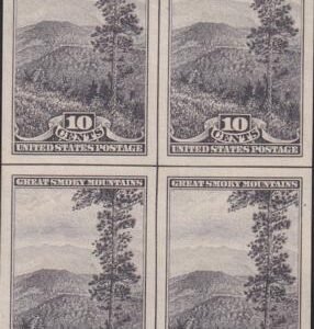US 765 10¢ Great Smoky Farley Mint Positions No Gum VF Center Line Or Cross Line Gutter Block