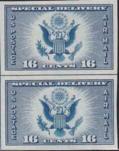 US 771 16¢ Special Delivery Farley Mint Positions No Gum VF Vert. Pair Horiz. Ln.