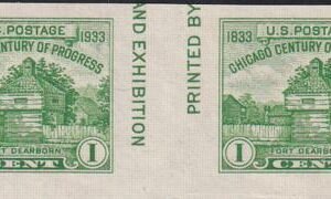 US 766a 1¢ Chicago S/S Farley Mint Positions No Gum VF Horiz. Pair Vert. Ln.