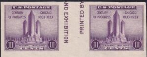 US 767a 3¢ Chicago S/S Farley Mint Positions No Gum VF Horiz. Pair Vert. Ln