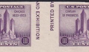 US 767a 3¢ Chicago S/S Farley Mint Positions No Gum VF Horiz. Pair Vert. Ln