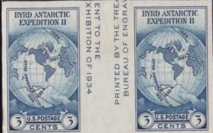 US 768a 3¢ Byrd S/S Farley Mint Positions No Gum VF Horiz. Pair Vert. Line