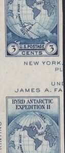 US 768a 3¢ Byrd S/S Farley Mint Positions No Gum VF Vert. Pair Horiz. Line