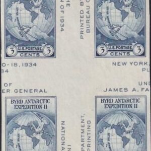 US 768a 3¢ Byrd S/S Farley Mint Positions No Gum VF Center Line Or Cross Gutter Block