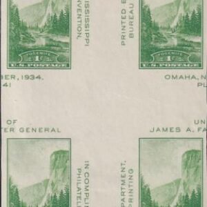 US 769a 1¢ Yosemite S/S Farley Mint Positions No Gum VF Center Line Or Cross Gutter Block