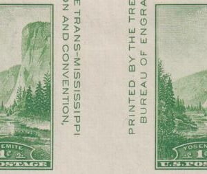 US 769a 1¢ Yosemite S/S Farley Mint Positions No Gum VF Horiz. Pair Vert. Line