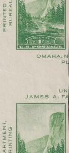 US 769a 1¢ Yosemite S/S Farley Mint Positions No Gum VF Vert. Pair Horiz. Line