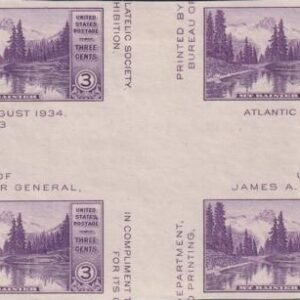 US 770a 3¢ Mt. Rainer S/S Farley Mint Positions No Gum VF Center Line Or Cross Gutter Block