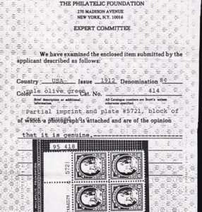 US 414 Washington / Franklin Mint NH F-VF Copy Of PF Cert For Block