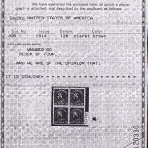 US 425 Washington / Franklin Mint NH F-VF Copy Of PF Cert For Block