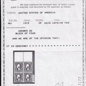 US 461 Washington / Franklin Mint NH F-VF Copy Of PF Cert For Block