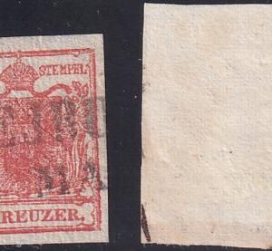 Austria 3a Used VF+ Strongly Ribbed Paper, Straight Line Plus Partial Pen Cancel, Piece It Was Soaked From Accompanies
