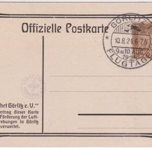 Germany 1924 First Flight Card Goerlitz Flight on Offical Postal Card