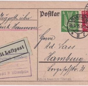 Germany 1925 Mannheim to Hamburg Flight Card