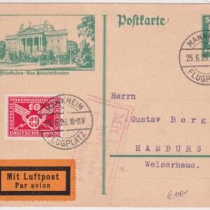 Germany 1926 Mannheim - Hamburg Flight  on 5pf Postal Card